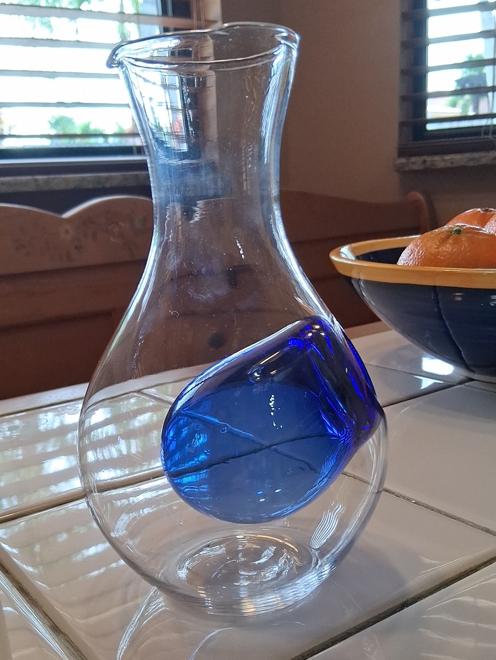 Japanese Cold Sake Glass Decanter with Cobalt Blue Accent-Home Accents. Ex. Cond